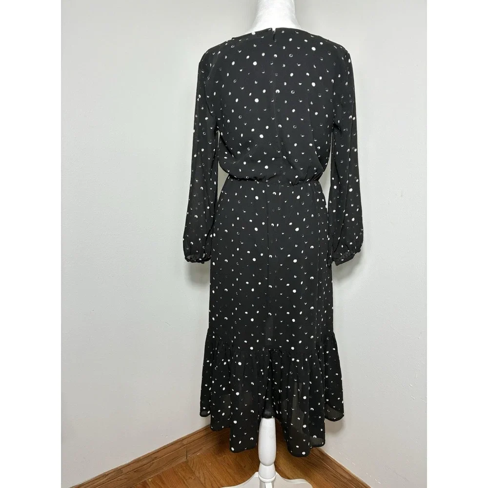 Point Sur Faux Wrap Midi Dress Crinkle‎ Chiffon Sz 2 Whimsy Goth Dark Fairy